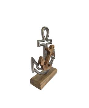 Preview: Anker auf Sockel Holz, Metall